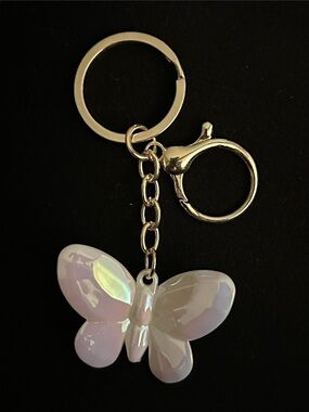 Iridescent White Butterfly Keychain - Women's Accessory